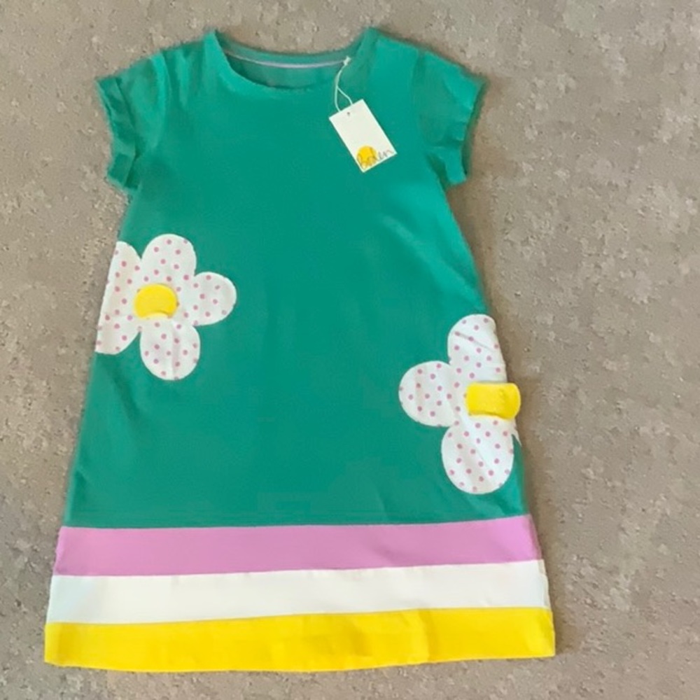 Mini Boden Girls Appliqué Green Dress Size 7-8Y
